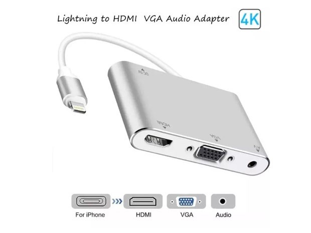 &u+  ADAPTADOR LIGHTNING A VGA HDMI AUDIO IPHONE IPAD MONITOR LCD (3035)